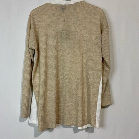 Bobeau Women’s Open Front Two Tone Cardigan Ivory & Oatmeal Size Medium NWT - Picture 7 of 7